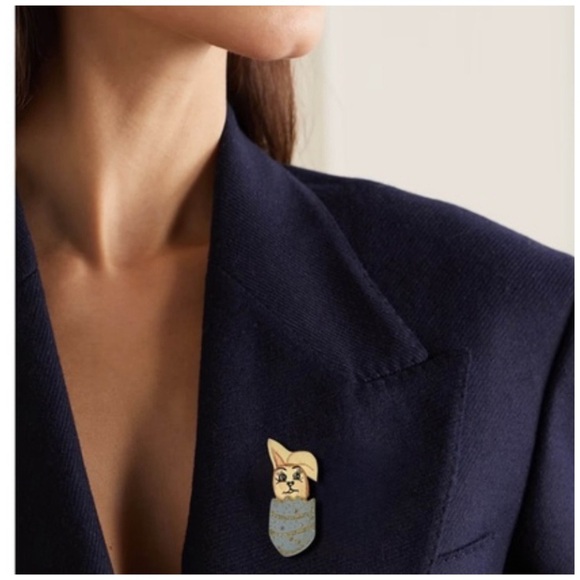 VINTAGE • Bunny Pin Rabbit Brooch Wood Hand Painted - Picture 2 of 4